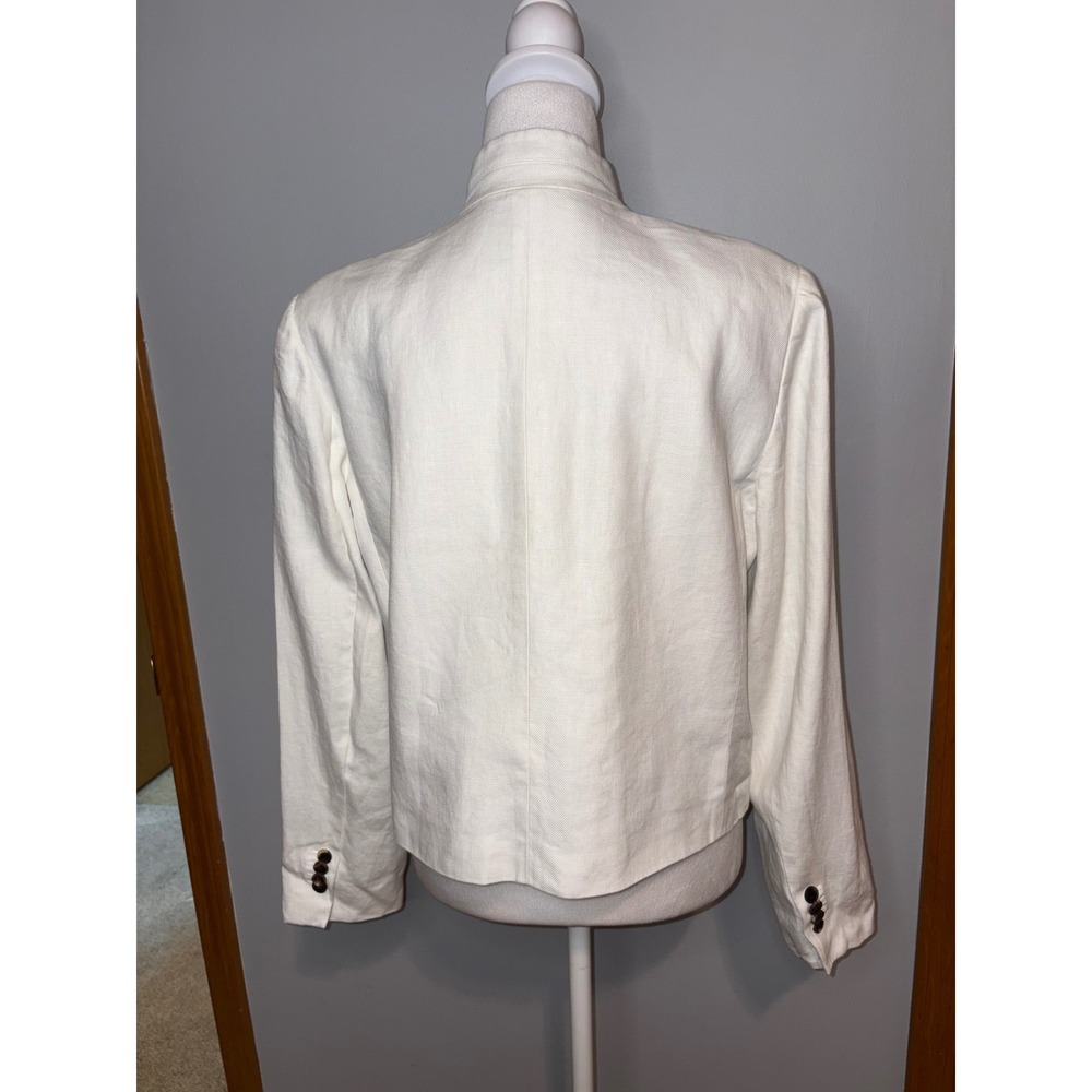 Lafayette 148 New York White 100% Linen Stand Collar Blazer Jacket Button Front - Picture 7 of 14